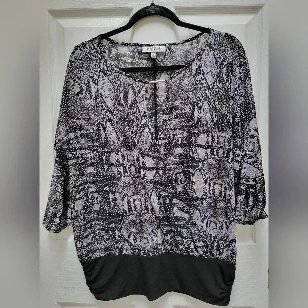 Jennifer Lopez Sheer Top with Attached Tankini 3/4 Sleeves Size Medium